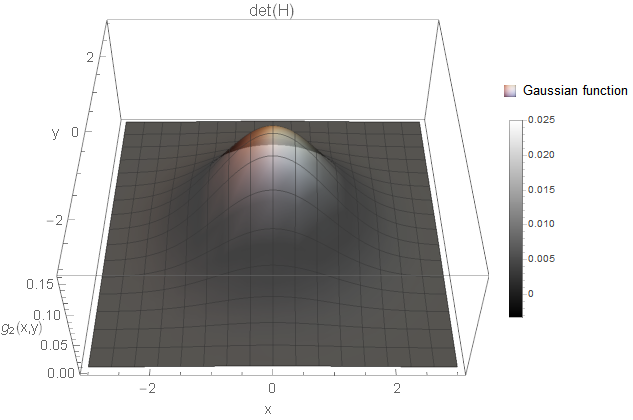 Two-dimensional Gaussian function visible as a blob in the image